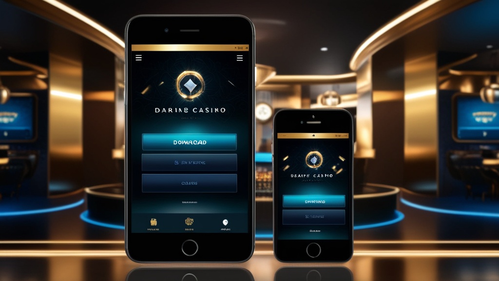 Donkere casino-omgeving met smartphone en tablet voor app-download op mobiel