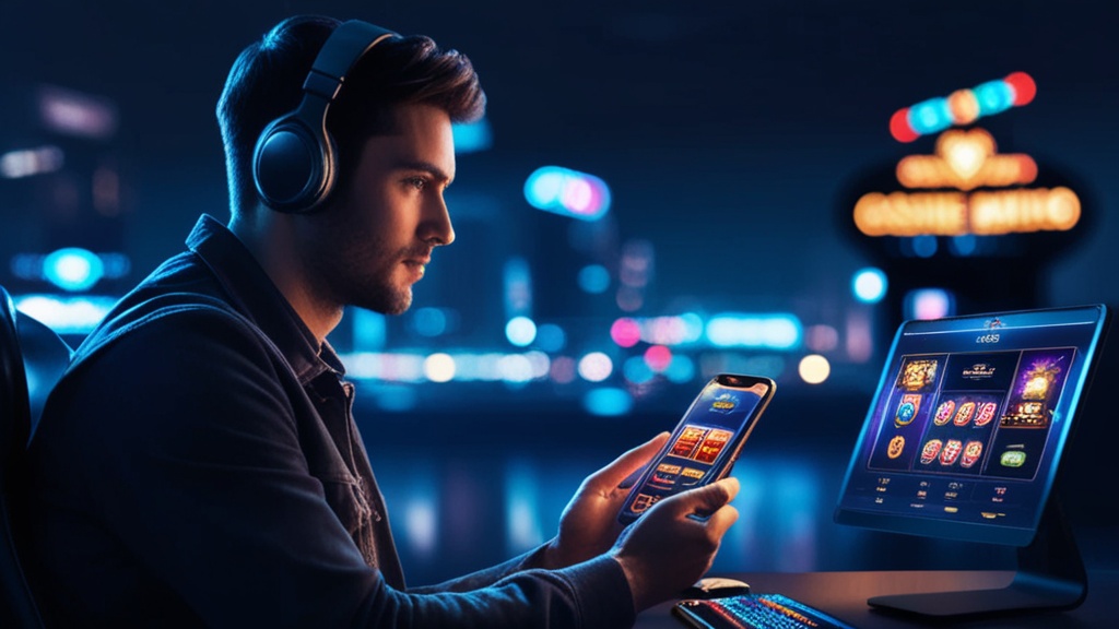 Persoon speelt mobiel casino onderweg met smartphone in een donkere sfeer